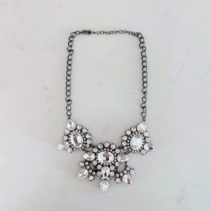Rhinestone Embellished Statement Bib Necklace, Adjustable Gunmetal Hardware